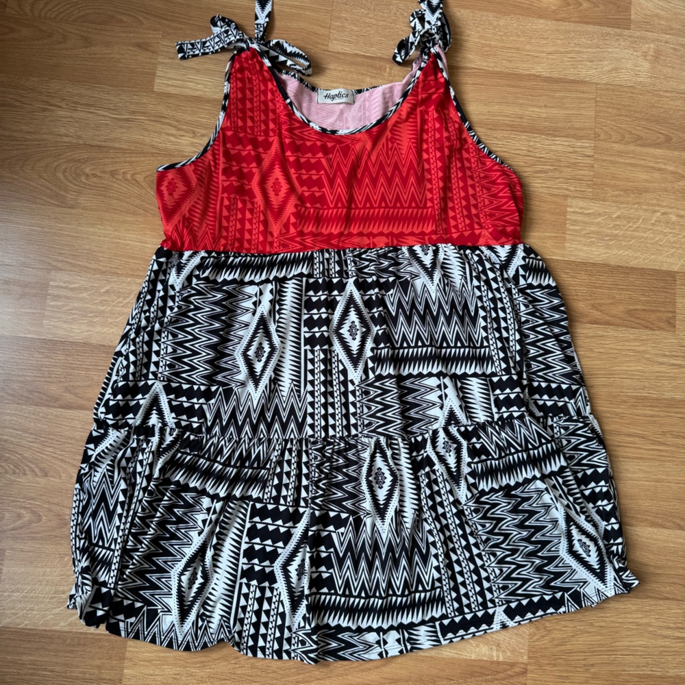 Haptics Orange  Red and‎ Black Geometric Dress 3X